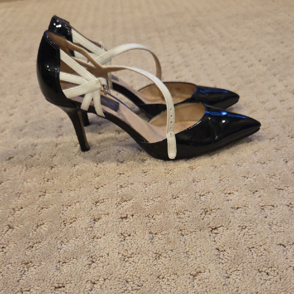 Black and White Stiletto Heels with Pointed Toe